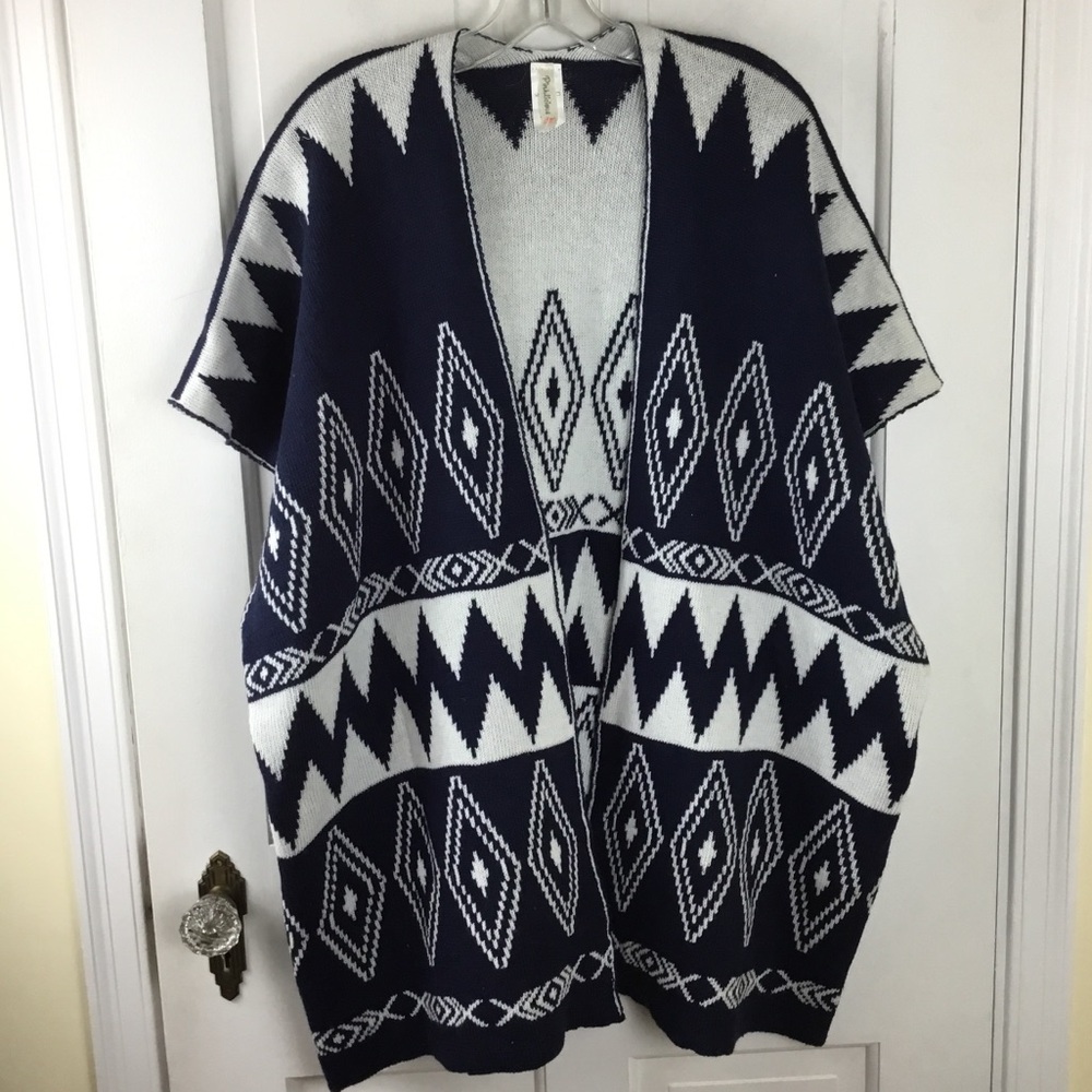 Aztec Tribal Open Front Sweater Wrap Poncho Boho OSFM